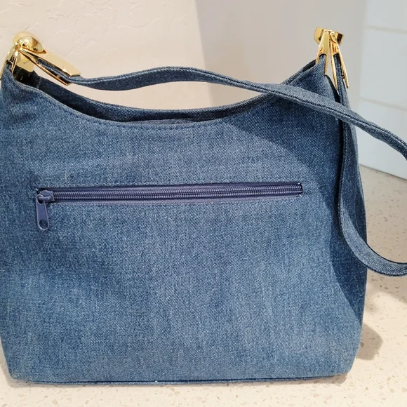 NWOT San Remo Italia Moda Denim Hobo Bag with Gold Accents - Picture 4 of 8